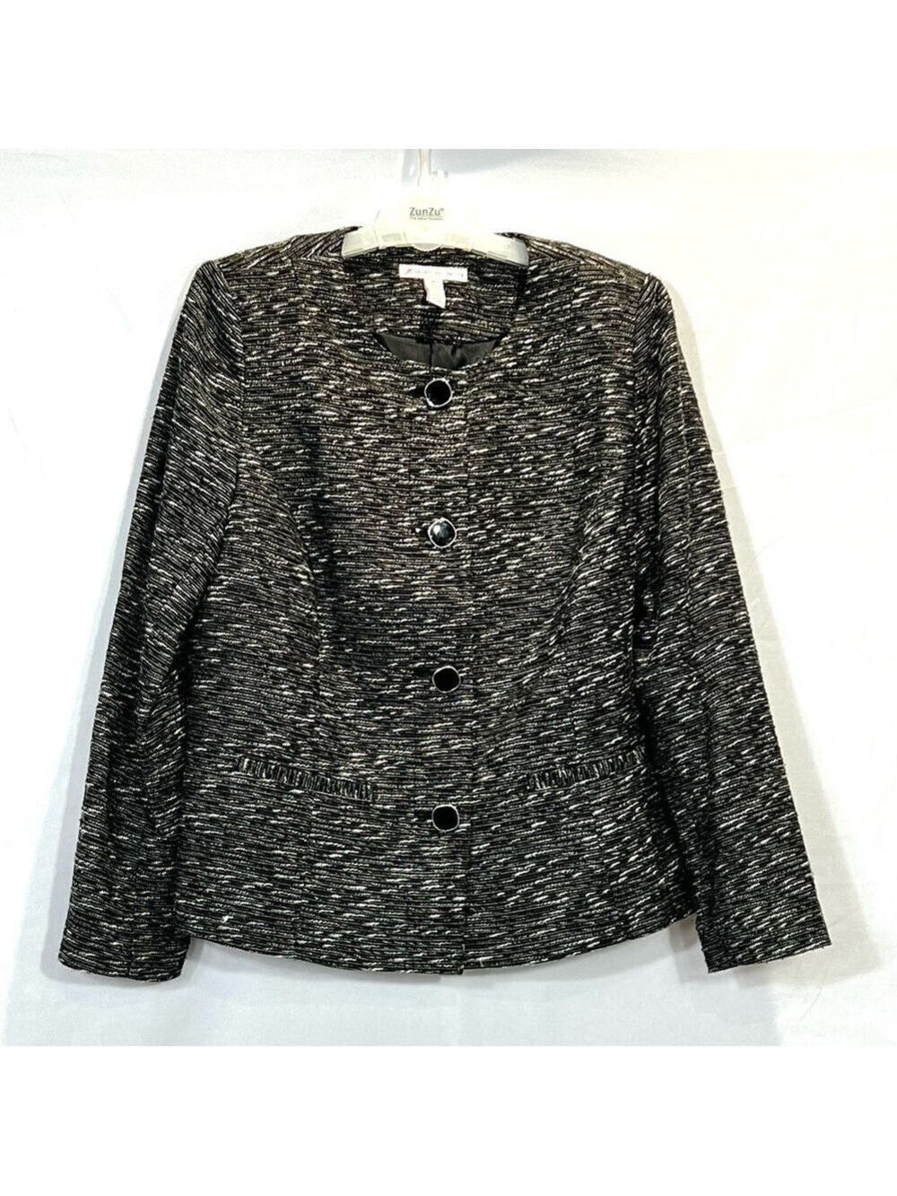 JM Collection Single Breasted Black White Blazer Size 6 PETITE Career Business
